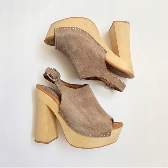 Free People Jeffrey Campbell sweet Jane taupe tan suede wood platform clog heels - Picture 4 of 13